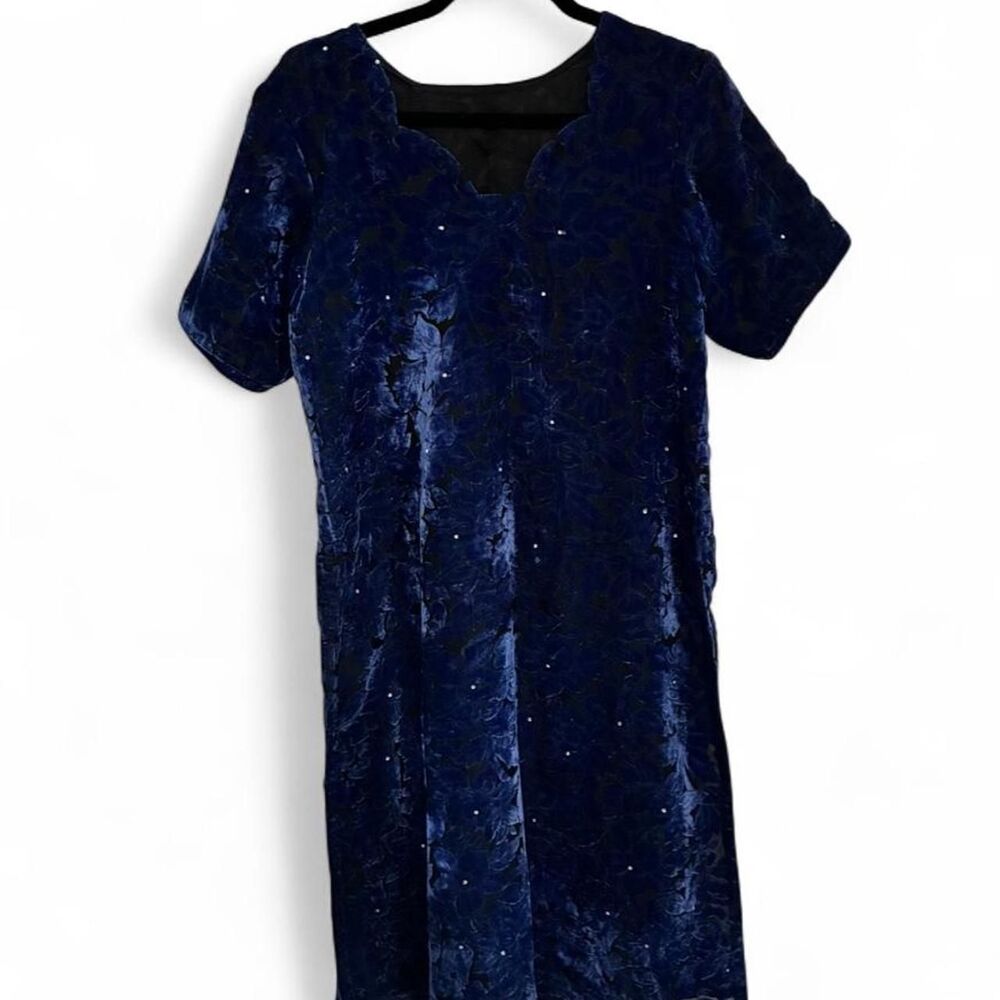 Beautiful Dark Blue Velvet Burnout Dress
